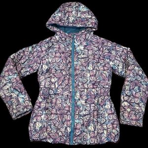 Roebuck & Co. girls' 10/12 Purple&Blue Butterfly Print Puffer Jacket.  Winter